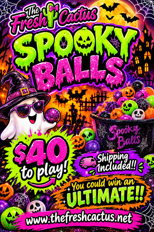Spooky Balls with Ebony Monday Night 6pm cst!!! 1 in 6 or LESS will Win an Ultimate!!! Very limited quantity so grab them up!!! Buy 3 or more at one time and Get one of our Special Gifts Free!