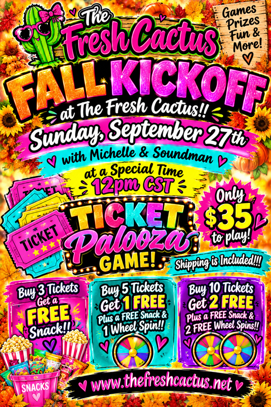 Join Sammi and Yaz for Ticket Palooza • Sunday Night! Buy 5 at one time Get 1 FREE!!! This game is stacked and packed with Amazing Prizes!!!