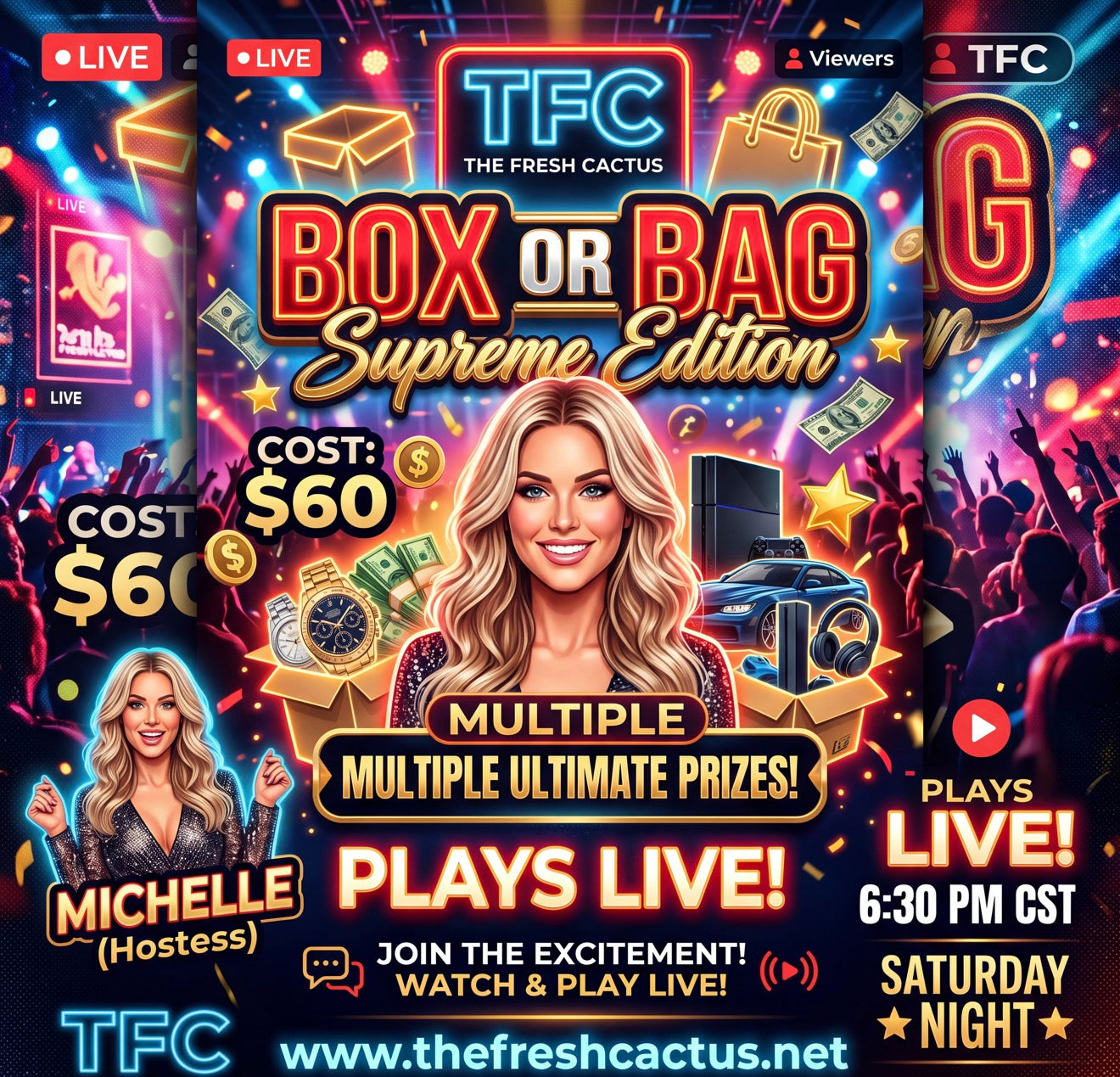 Box or Bag Game • Saturday Night → Ultimate Purse Pick in play plus other exciting prizes!!!