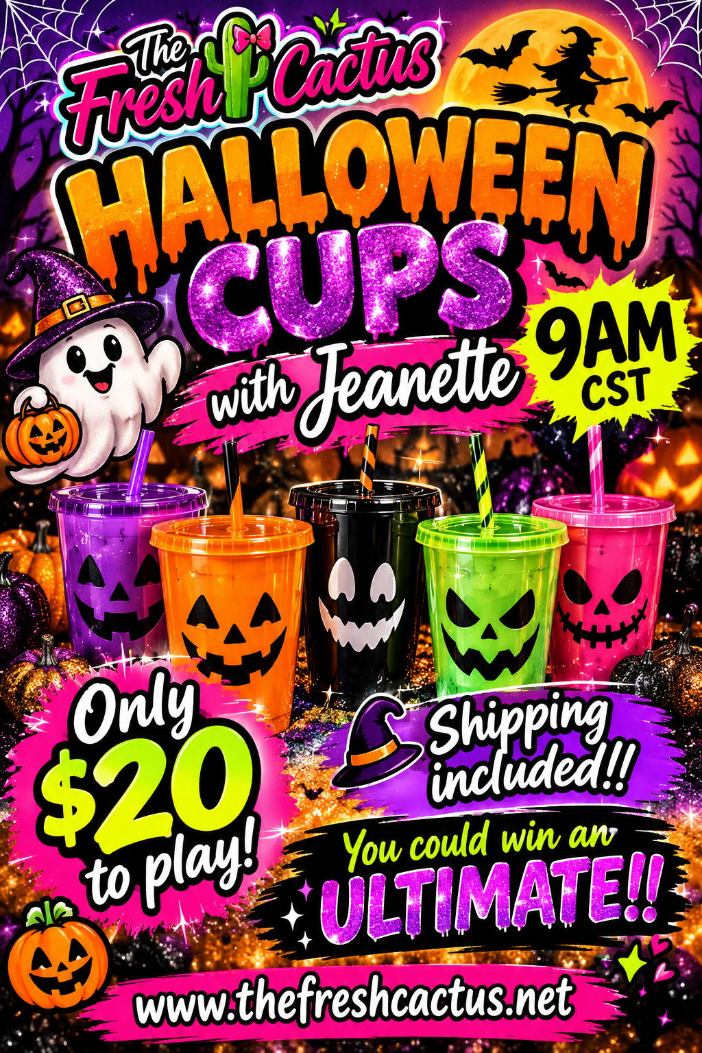 Halloween Cups with Jeanette!! Thursday 9am cst Only $20 to play! Shipping included!! Buy 5 Get a Free Gift and a thrill wheel spin!!